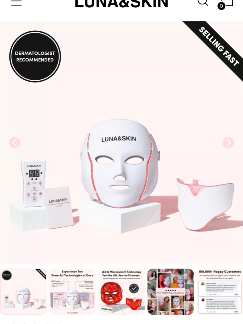 Pink and White LED Facial Mask with Neck Attachment